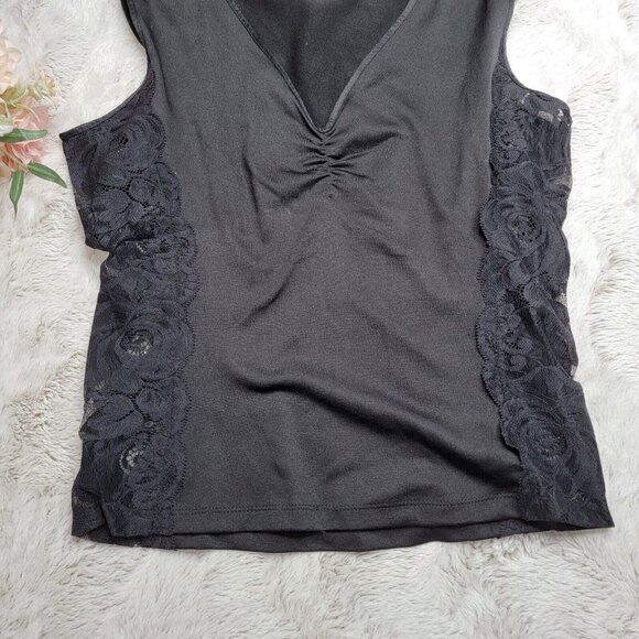 Y2K Cinema Etoile Lace Side Ruch Neck Detail V Neck Blouse Size S - Picture 3 of 11